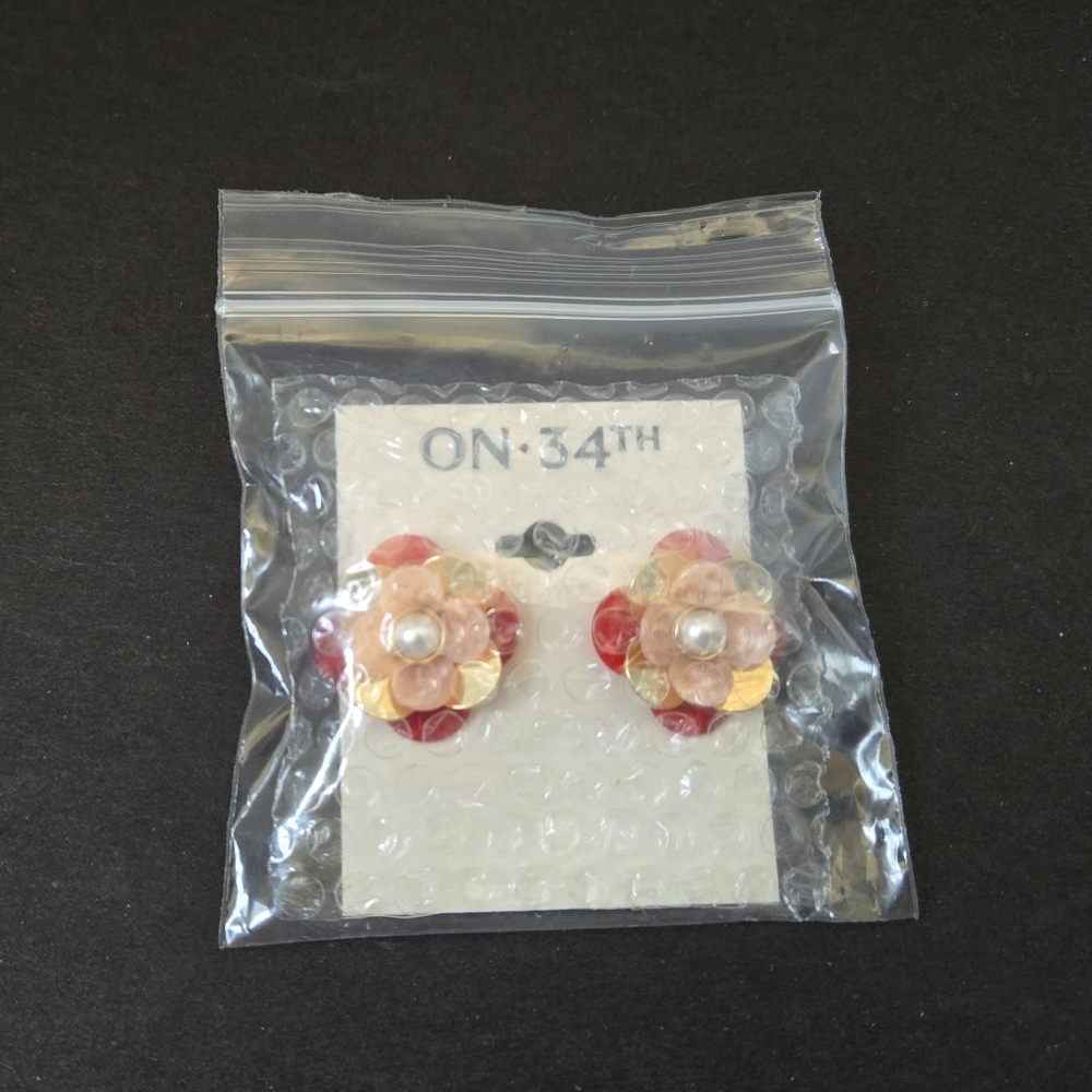 ON 34TH Red and Gold Flower Earrings - Picture 5 of 5